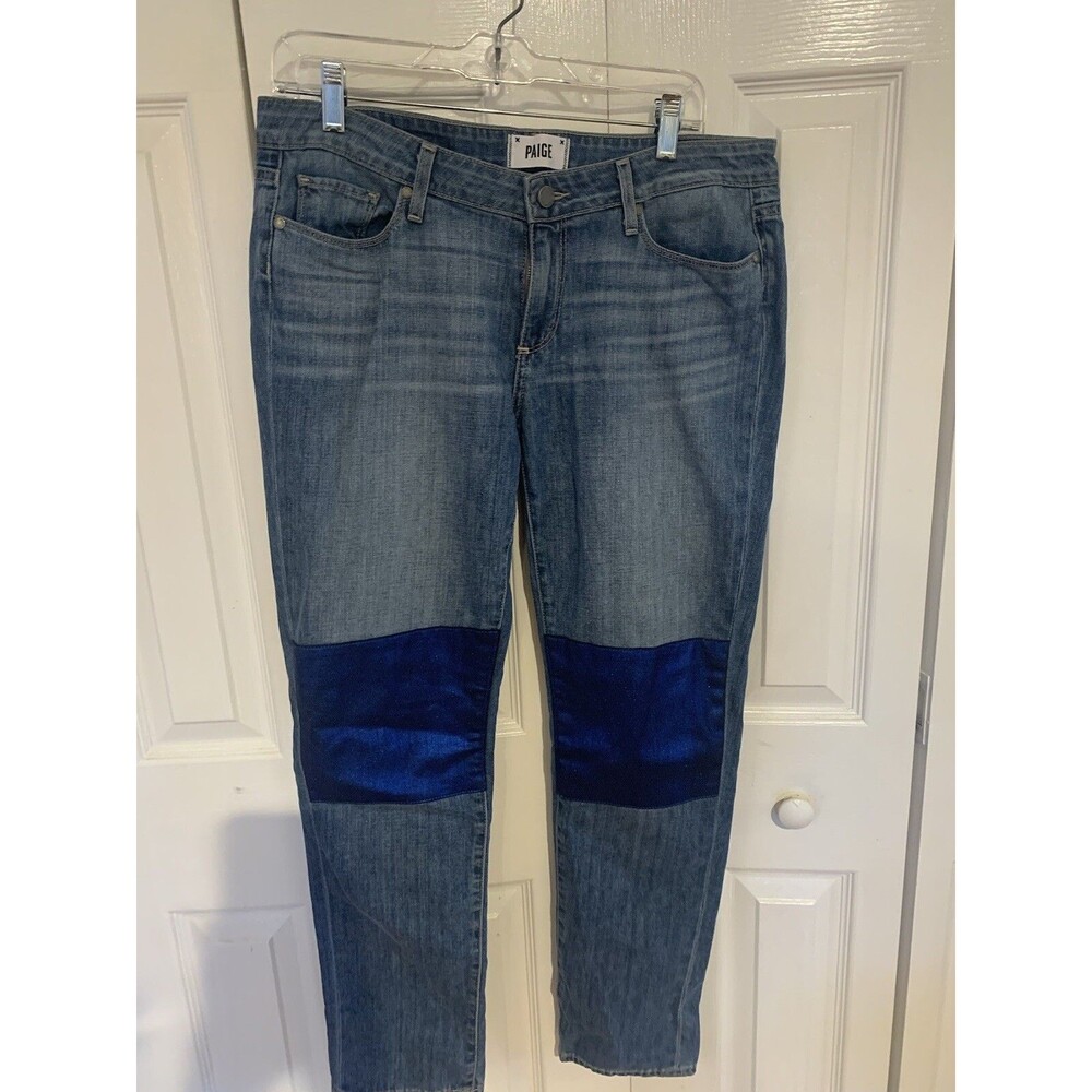 Paige Nico Jimmy Jimmy Skinny blue metallic knee patch Jeans Women’s 30 Distress